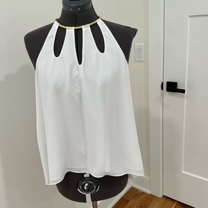 BCBG Max Azria White Halter Top  with Gold Necklace Detail
